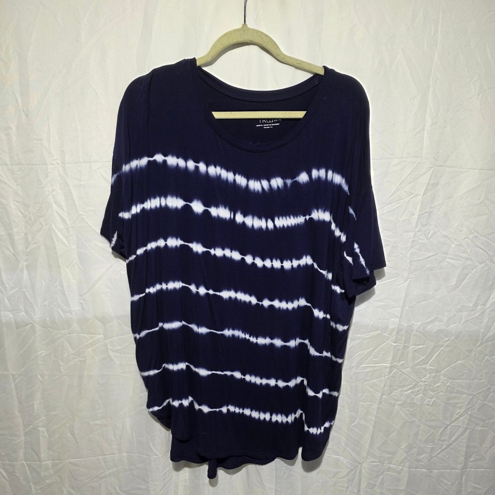Time and Tru Navy Blue White Tie Dye Stripe Short Sleeve Top XL 16-18